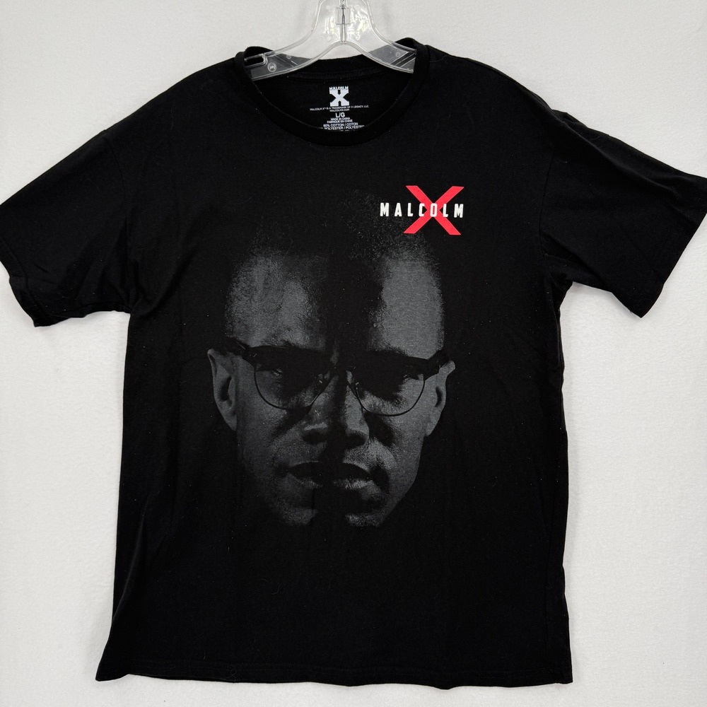Malcolm X Graphic T-Shirt Mens Large‎ Black Portrait Short Sleeve Crewneck Tee